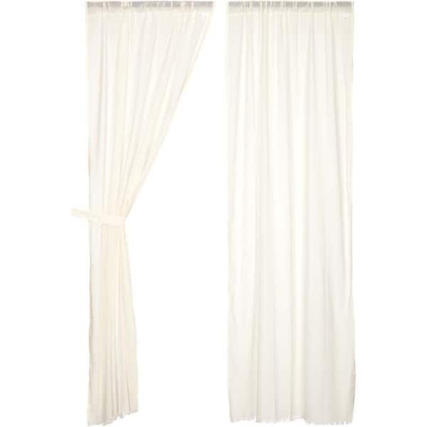 VHC BRANDS Tobacco Cloth Antique White Cotton Sheer Rod Pocket Window Curtain 40 in. W x 84 in. L Pair