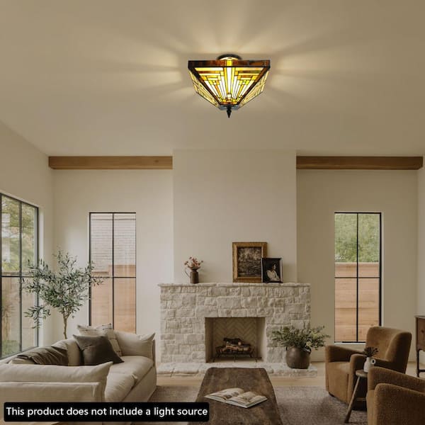 OUKANING 13.78 in. 2-Light Vintage Elegant Multi-Colored Stained