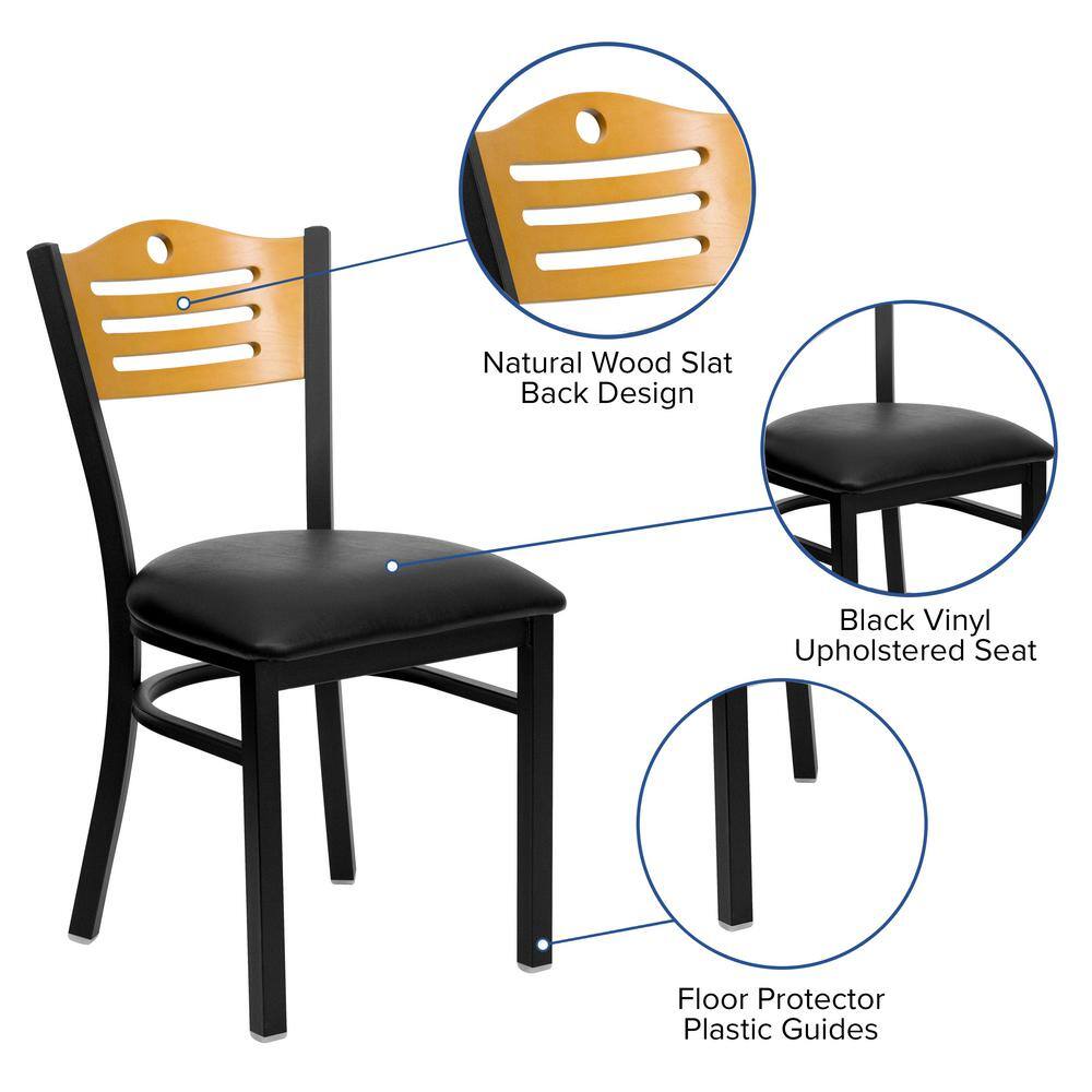 Black Metal and Wood Slat Back Side Chair