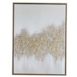 30 in. x 40 in. Rectangular Gold and Grey Abstract Textured Canvas Wall Art With Gold Wood Frame