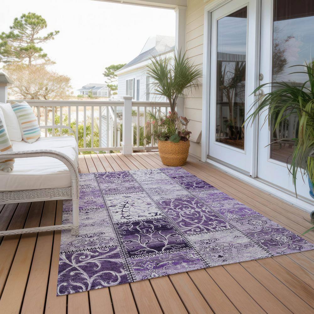Purple Rectangular Machine-Washable Synthetic Area Rug