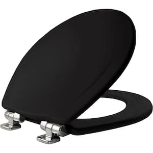Chrome Slow Close Round Closed Front Toilet Seat in Black
