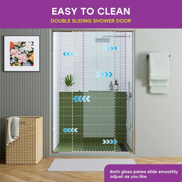 55-59" Frameless Sliding Shower Door - 8mm Tempered Glass, Stainless Steel Hardware