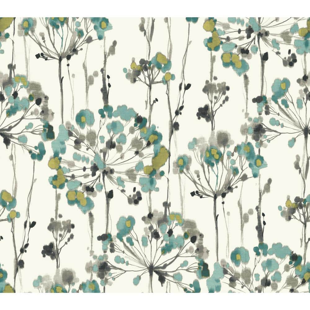 Turquoise and Gray Floral Peel and Stick Wallpaper