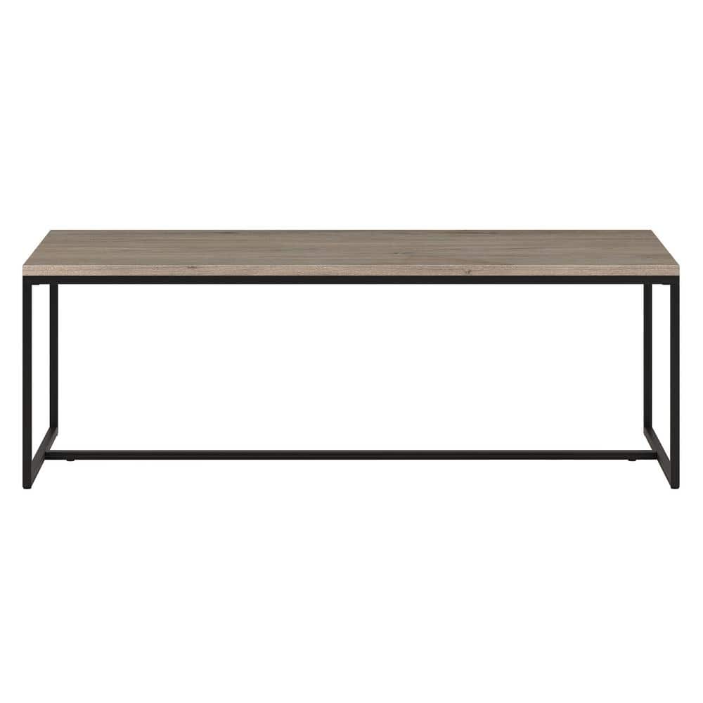 Antiqued Gray Oak and Bronze Metal Rectangular Coffee Table