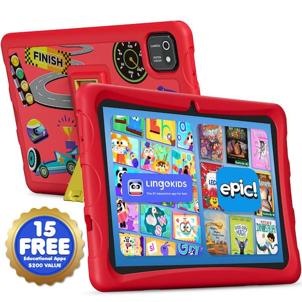 10 in. Kids Tablet Android 13, with Epic, Plus Lingokids and Kid-Proof Case with Kickstand, Red