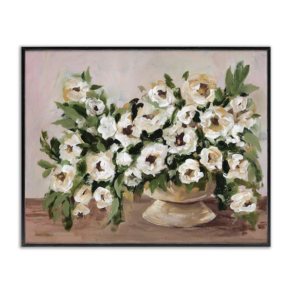 Traditional Beige Flowers by Amanda Hilburn Black Framed Nature Giclee Art Print 16 in. x 20 in.