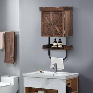 16 in W x 9 in D x 29 in H Bathroom Storage Wall Cabinet in Brown, Medicine Cabinet with Adjustable Shelf and Towel Bar