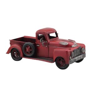 Vintage Style Iron Pickup Truck in Antique Red with Red Rims