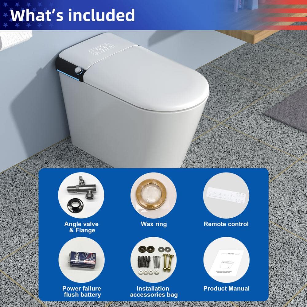 White Ceramic High Efficiency Elongated Bidet Toilet with Heated Seat