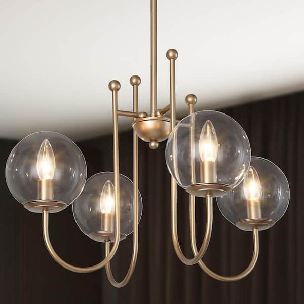 Uolfin Modern Sputnik Chandelier Light, Brass Glass Chandelier Light