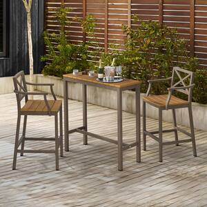 Humphrey 6-Piece 39 in. Brown Aluminum Outdoor Dining Set Pub Height Bar Table Plastic Top With Arms Bar Stool