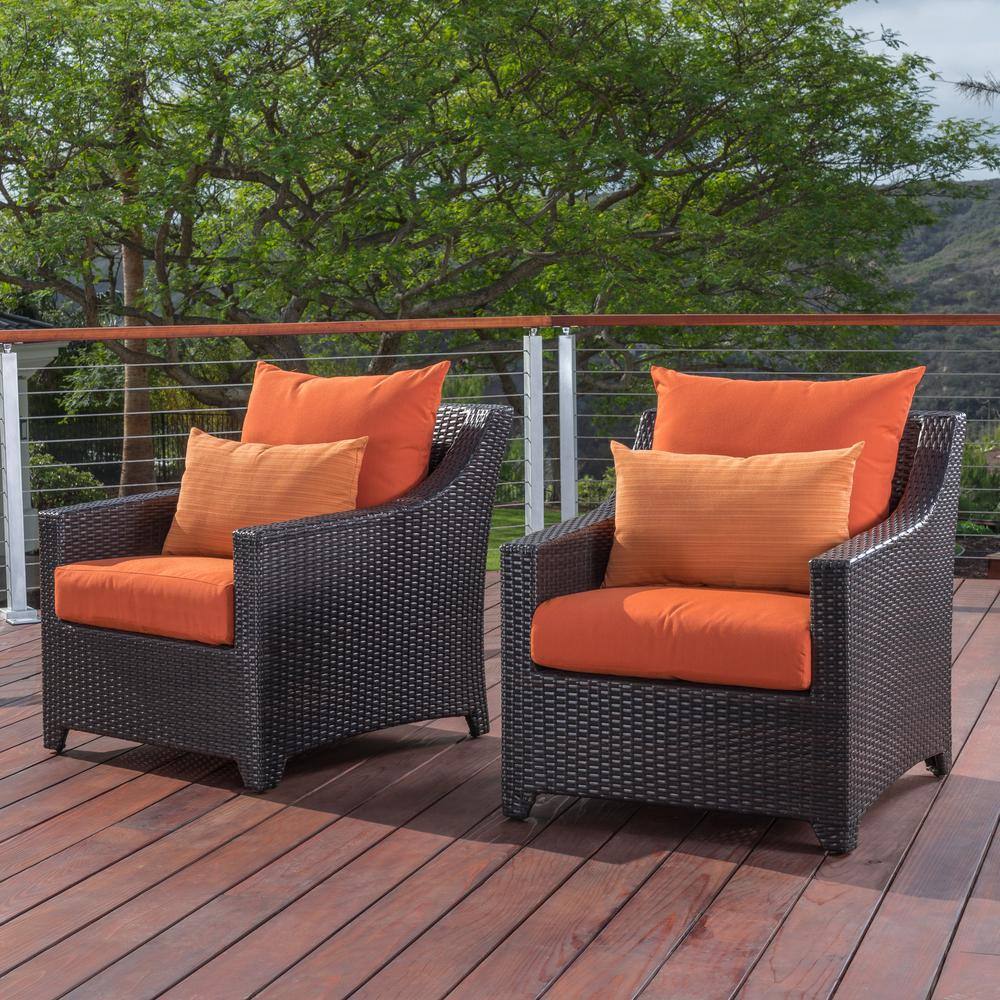 Espresso Woven Polyethylene Outdoor Club Chair with Tikka Orange Cushions