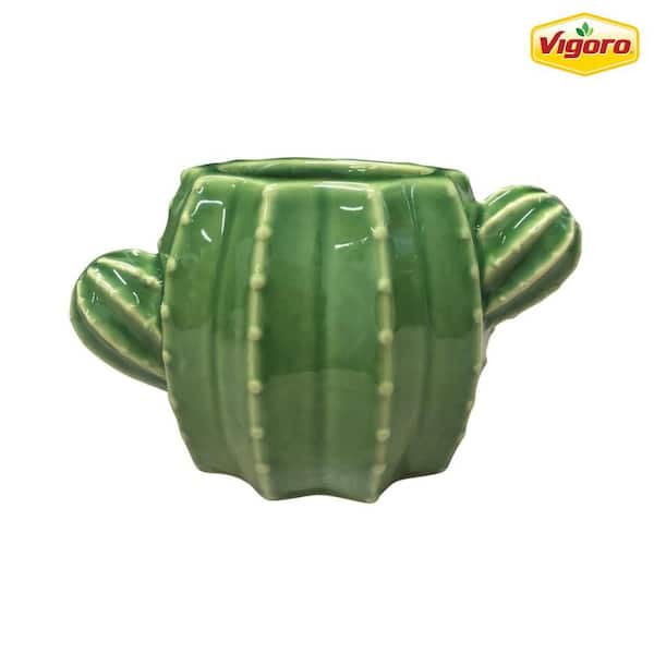 Vigoro 6.7 in. Raker Cactus Small Green Ceramic Pot (6.7 in. D x 3.7 in. H) With Drainage Hole