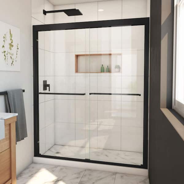 DreamLine Duet Plus 56 in. to 60 in. W x 72 in. H Sliding Semi Frameless Shower Door in Matte Black