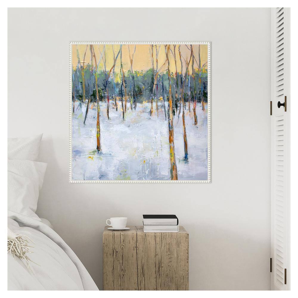 30"x30" White Beaded Frame Winter Forest Canvas Art