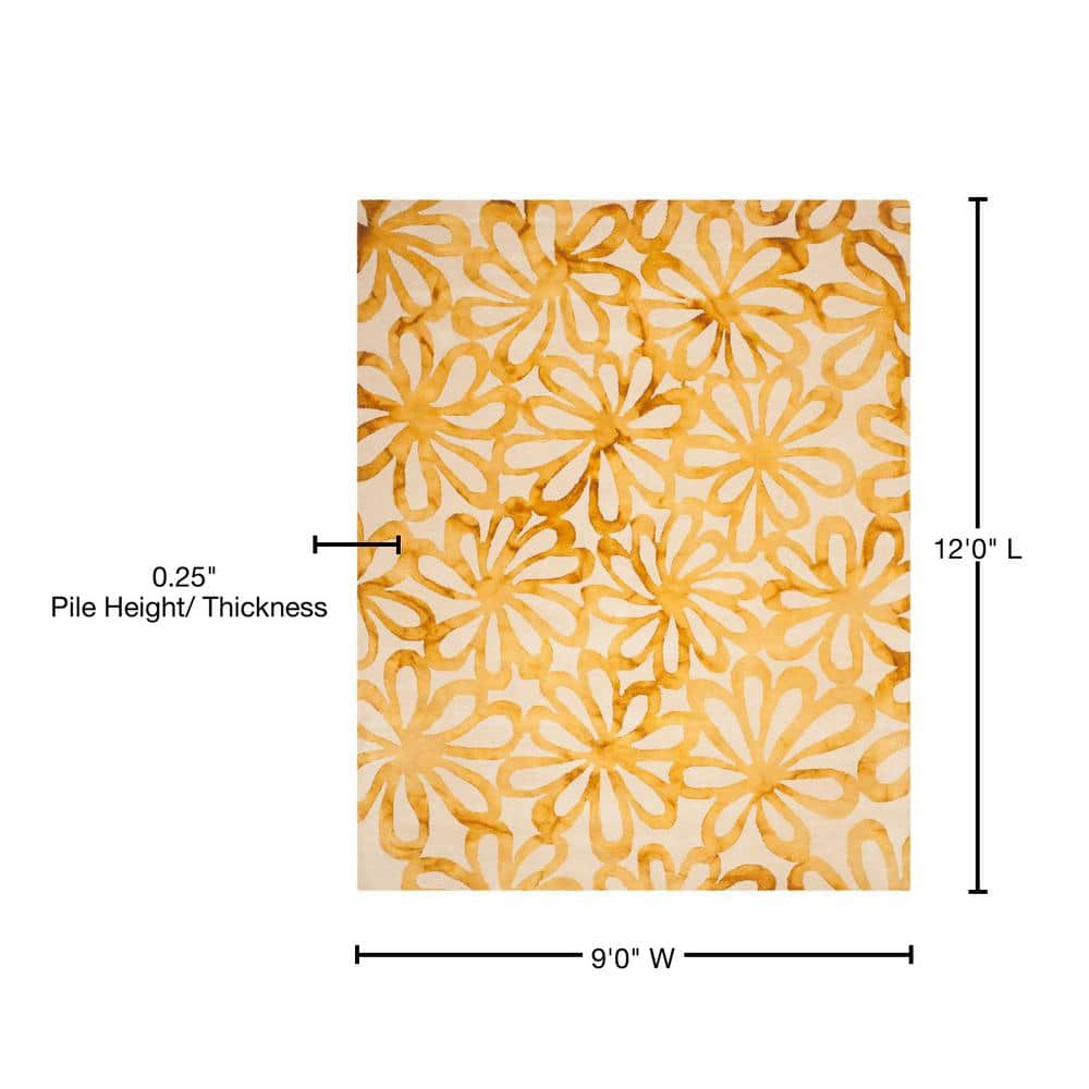 Beige and Gold 9' x 12' Handmade Wool Tufted Area Rug