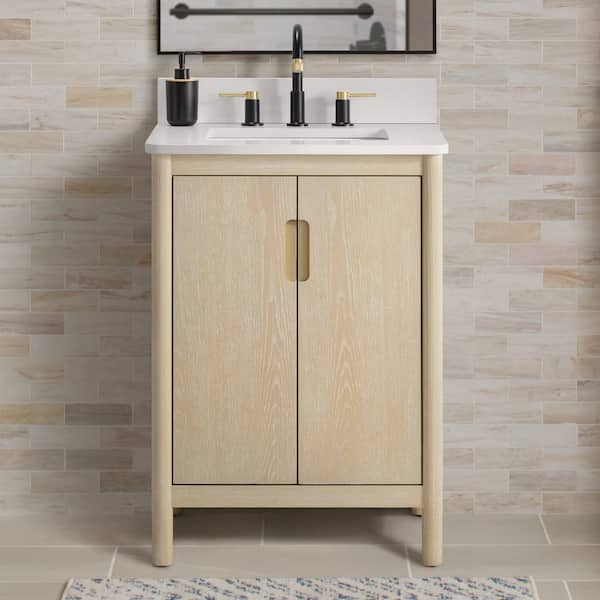 Montrose 25 in. Single Sink Natural Elm Bath Vanity with White Quartz Top (Assembled)