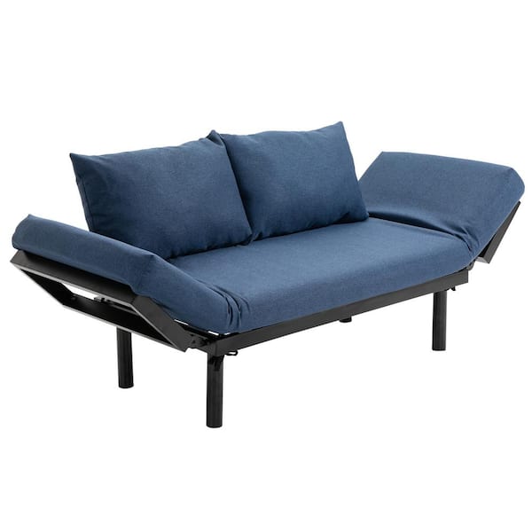 HOMCOM 65.25 in. Width Blue Chenille Fabric 27.5 in. Sofa Bed