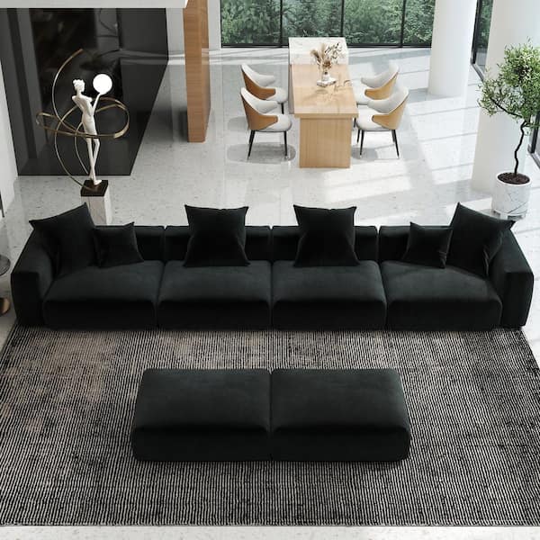 Unbranded 181.1 in. Square Arm Corduroy Deep-Seat Sofa Free Combination Various Shape Sectional Sofa in Black For Large Spaces DIY