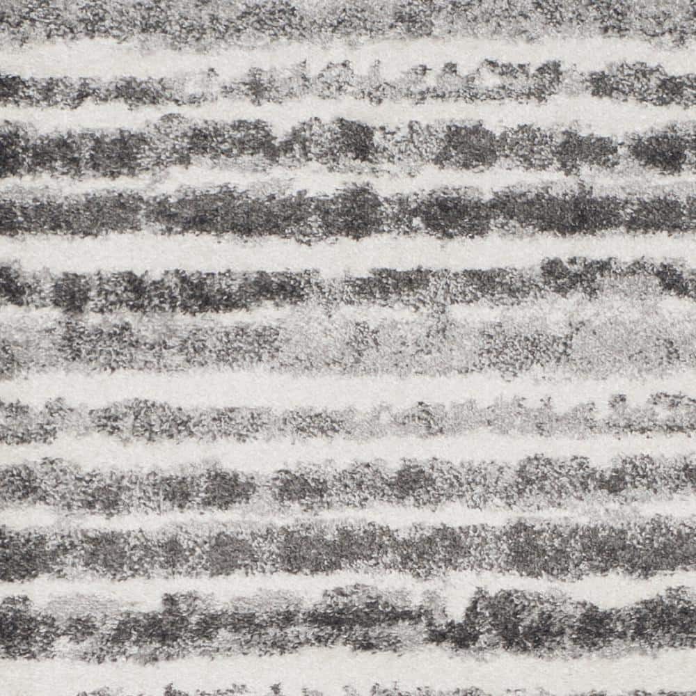 Ivory and Charcoal Striped Synthetic Modern Runner Rug