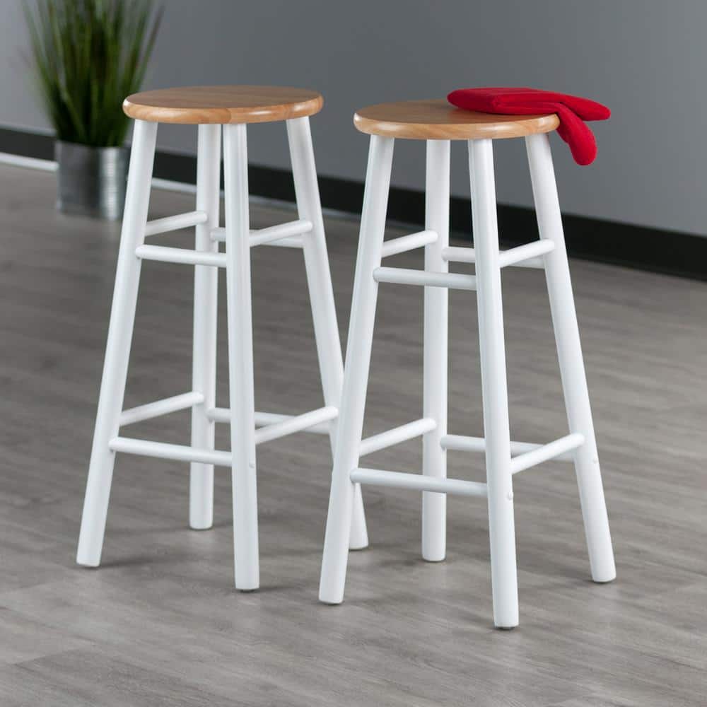 Transitional Teak and White Solid Wood 29" Barstool Duo