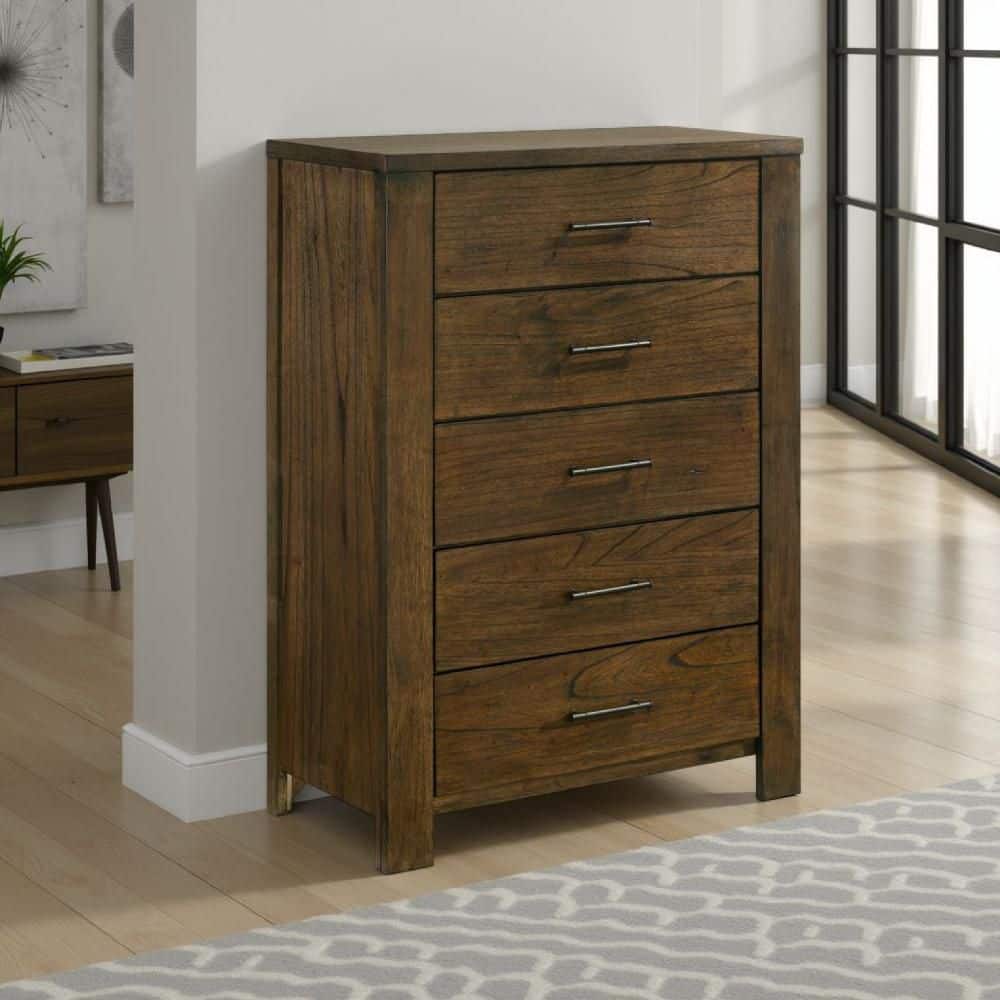 Suli Brown Oak and Silver 5 Drawer 16.75 in. Chest of Drawers