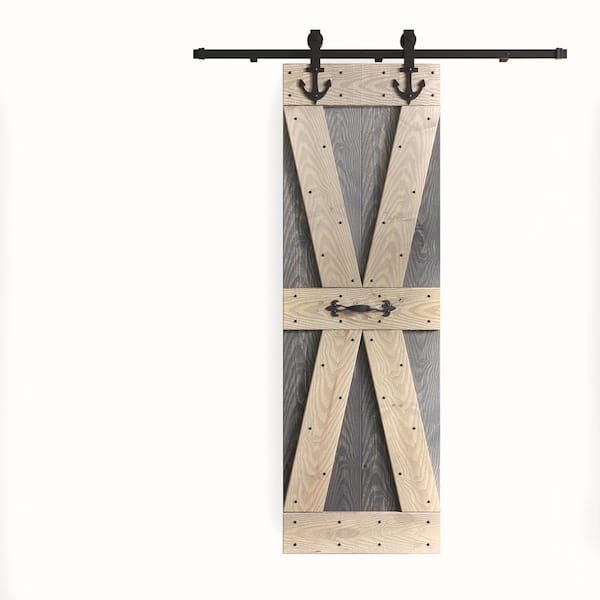 COAST SEQUOIA INC X Series Embossing 30 in. x 84 in. Dark Gray/Light Gray DIY Knotty Wood Sliding Door With Hardware Kit