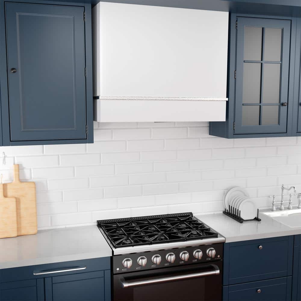 36'' White and Nickel Stainless Steel Wall Mounted Range Hood