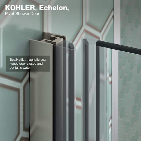 KOHLER Echelon 48 in. x 70 in. Frameless Pivot Shower Door in Anodized Brushed Nickel with Clear Glass