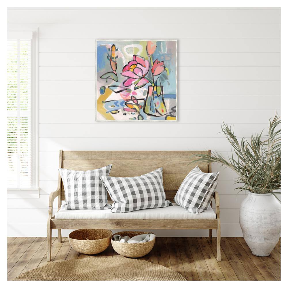 Colorful Abstract Floral Canvas Print with Beaded Frame