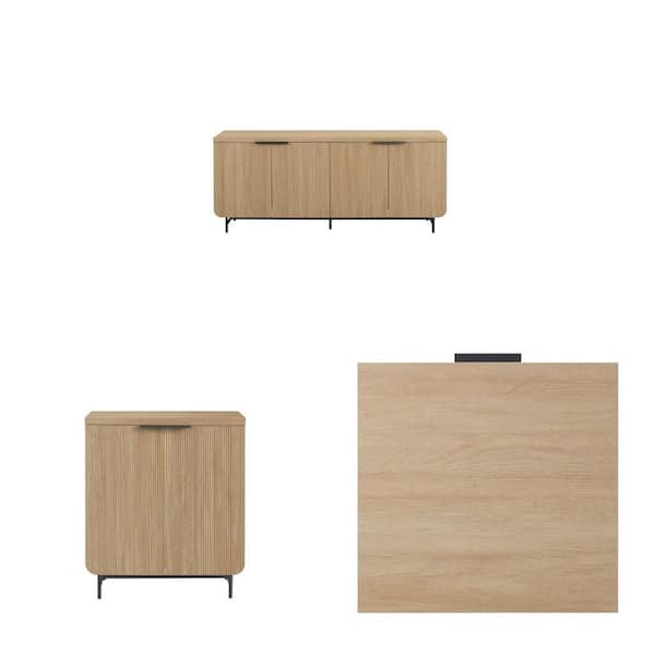 Coastal Oak 69 in. 4-Door Sideboard, Accent Cabinet with 2 Doors and 18.25 in. End Table Combo