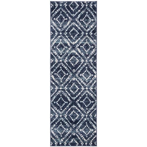 Adirondack Navy/Ivory 3 ft. x 8 ft. Geometric Runner Rug