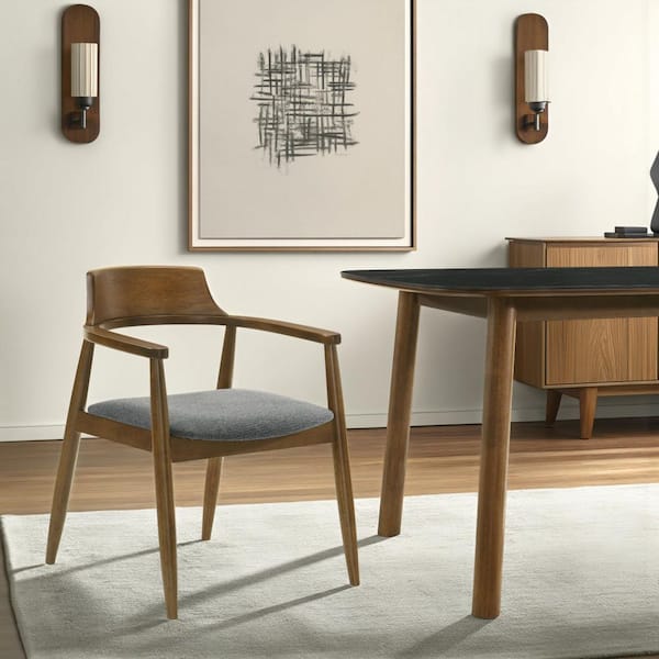 Emorie Mid-Century Modern Charcoal/Walnut Polyester Upholstered Solid Wood Dining Chair