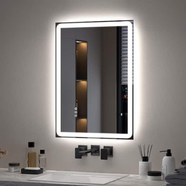 20 in. W x 28 in. H Modern Rectangular Frameless LED Front Lighted Anti-Fog Tempered Glass Wall Bathroom Vanity Mirror