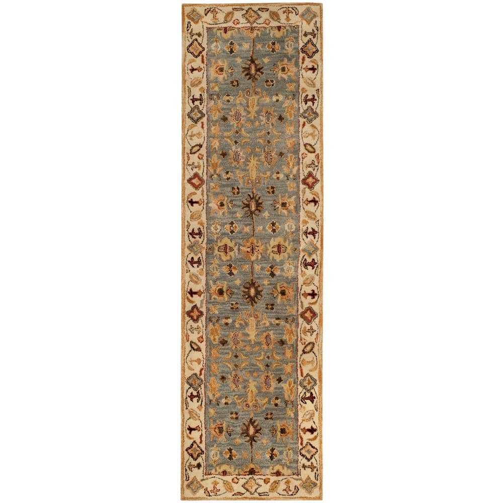 SAFAVIEH Antiquity Blue/Ivory 2 ft. x 12 ft. Floral Border Geometric ...