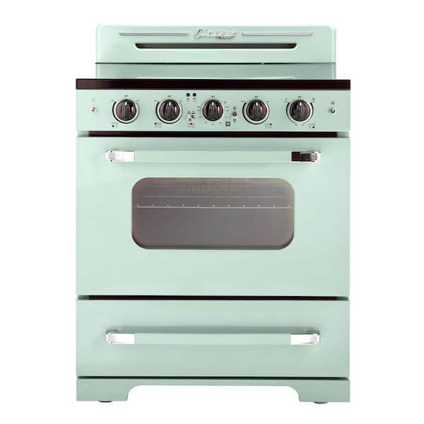 Classic Retro 30 in.5 Burner Element Freestanding Electric Range with Convection Oven in. Summer Mint Green