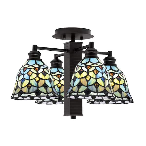 Unbranded Albany 18.5 in. 4-Light Espresso Semi-Flush with Crescent Art Glass Shades