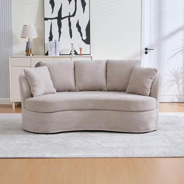 Melody 73.8 in. Flared Arm Chenille Curved Sofa in Grey with 4 Removable Cushions, Taupe