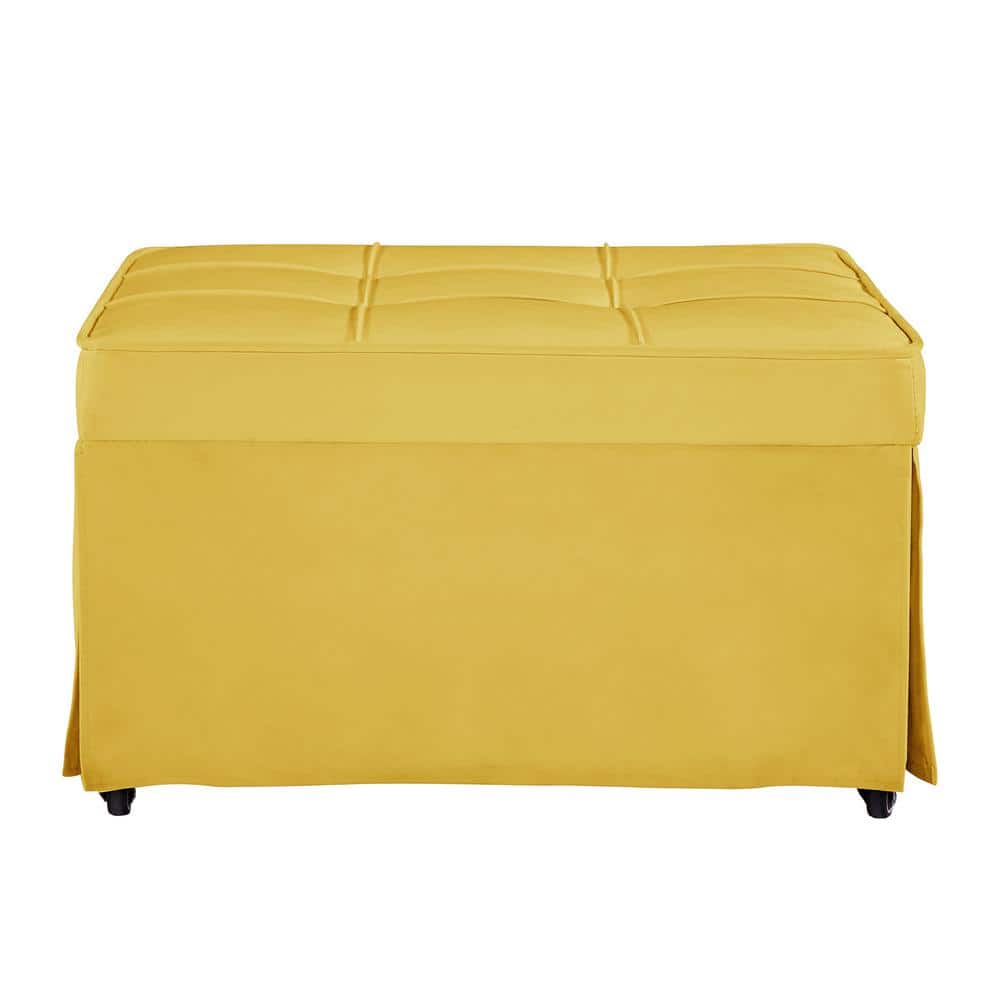27.6 in. W Yellow Folding Velvet Single Sofa Bed with Adjustable Backrest