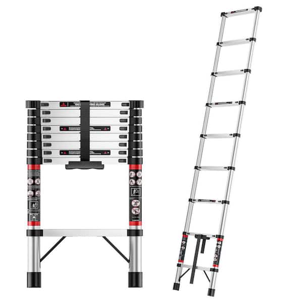 8.5 ft. Portable Steel Extension Ladder with 1-Button Retraction and Non-Marring Feet, 330 lbs. Load Capacity