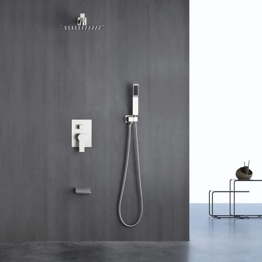 Brushed Nickel 10" Rain Shower Faucet Set with Handheld