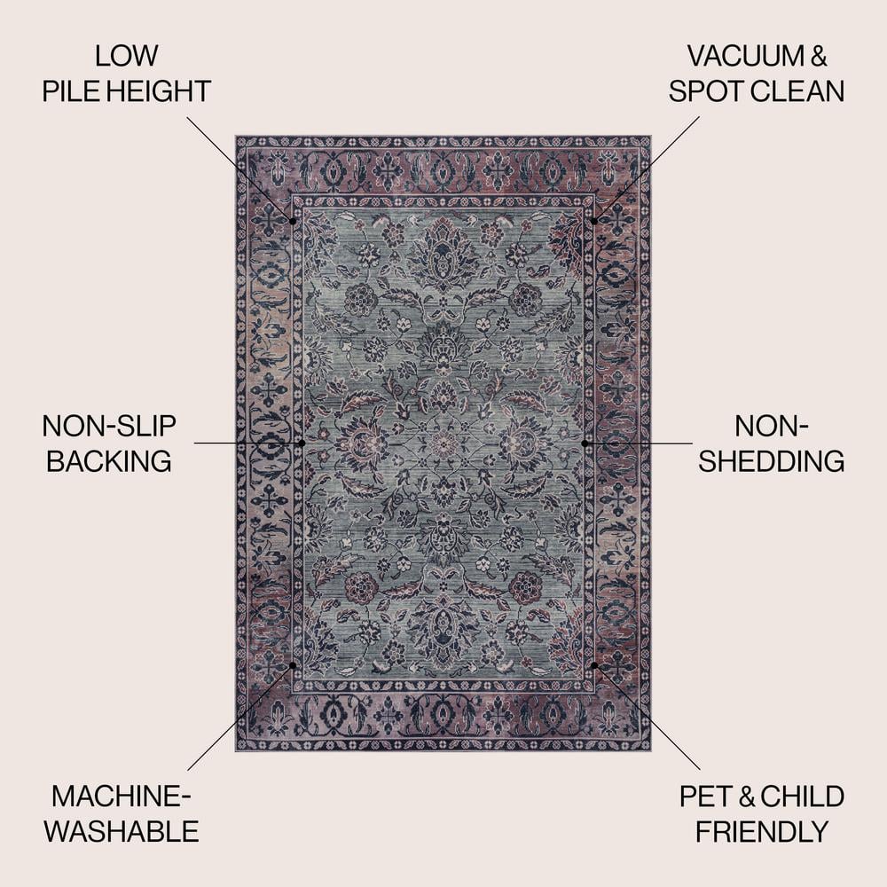 Victoria Ornate Persian Washable Gray and Purple 8x10 Area Rug