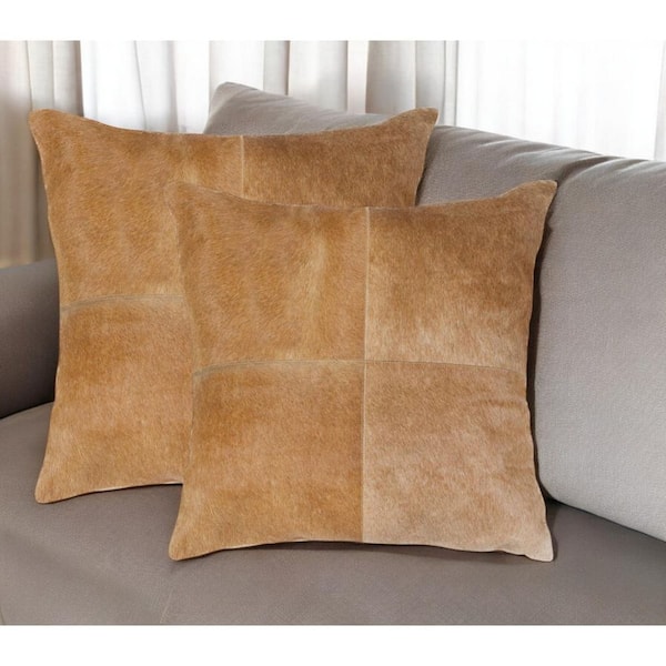 Tan Solid Polyester 18 in. x 18 in. Throw Pillow (Set of 2)