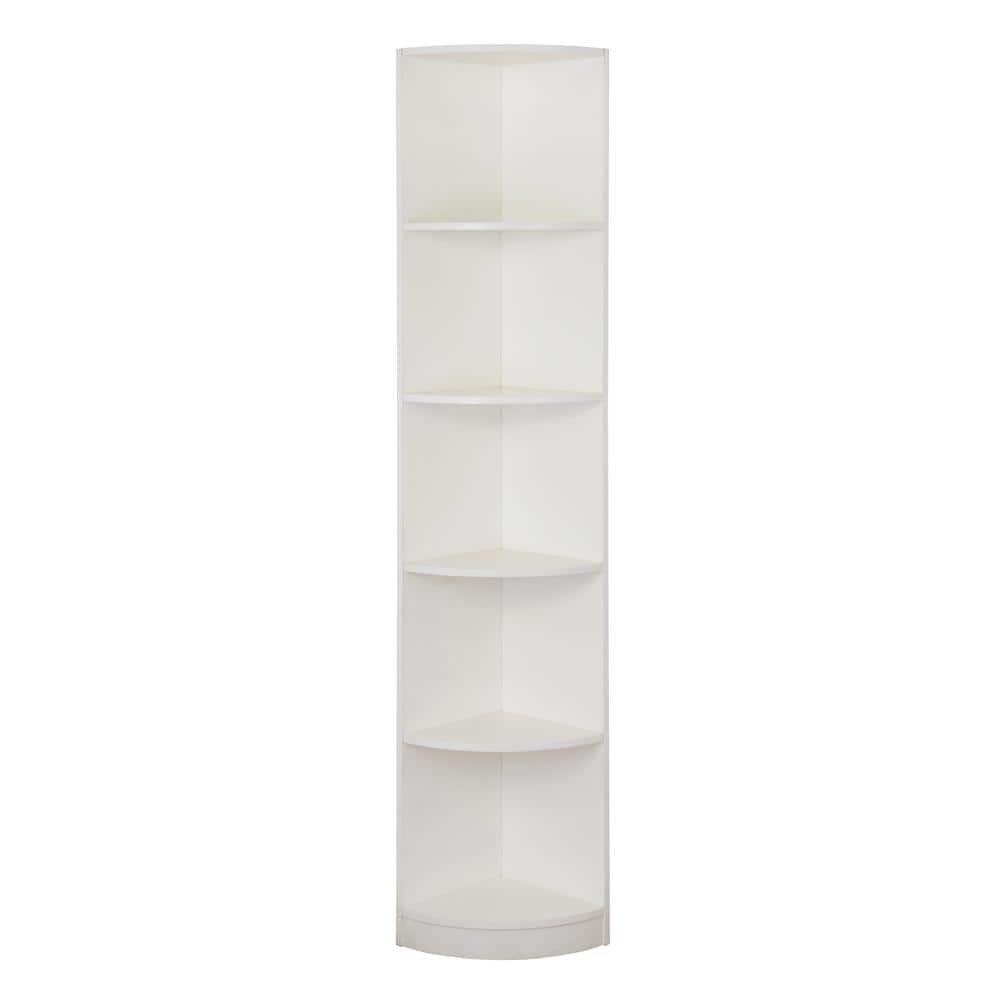 70.75 in. White 5-Tier Corner Bookcase Display Storage Rack Wooden Shelving