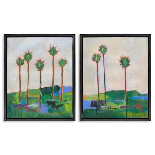 Stupell Industries Brushed Palm Landscape by Jan Weiss 2-Pieces Black Floater Frame Nature Graphic Art Print 21 in. x 17 in.