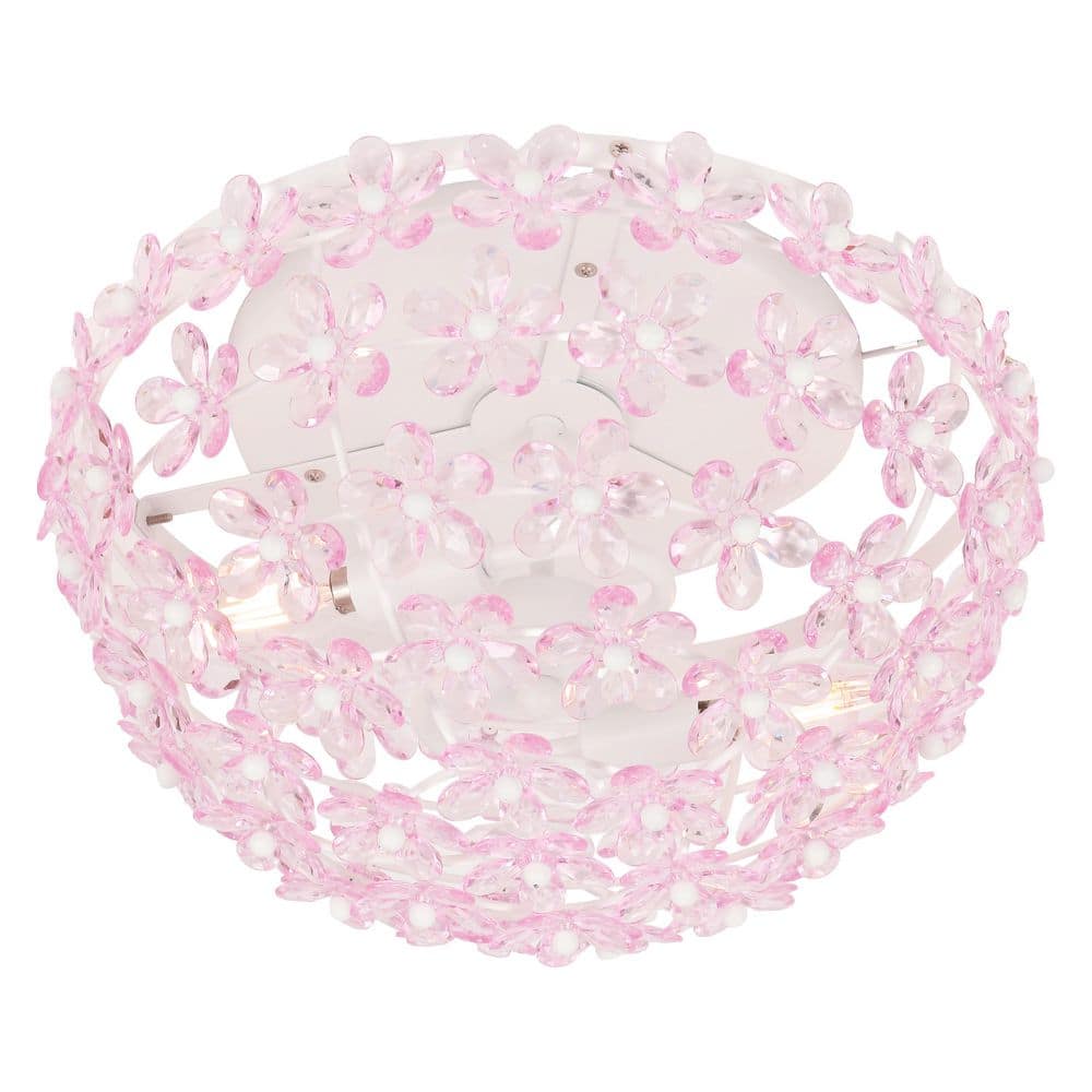 Izzy 15.5 in. 2-Light Round Metal Dome Matte White/Pink LED Flush Mount for Bedroom and Bathroom price history on PriceWatchPro
