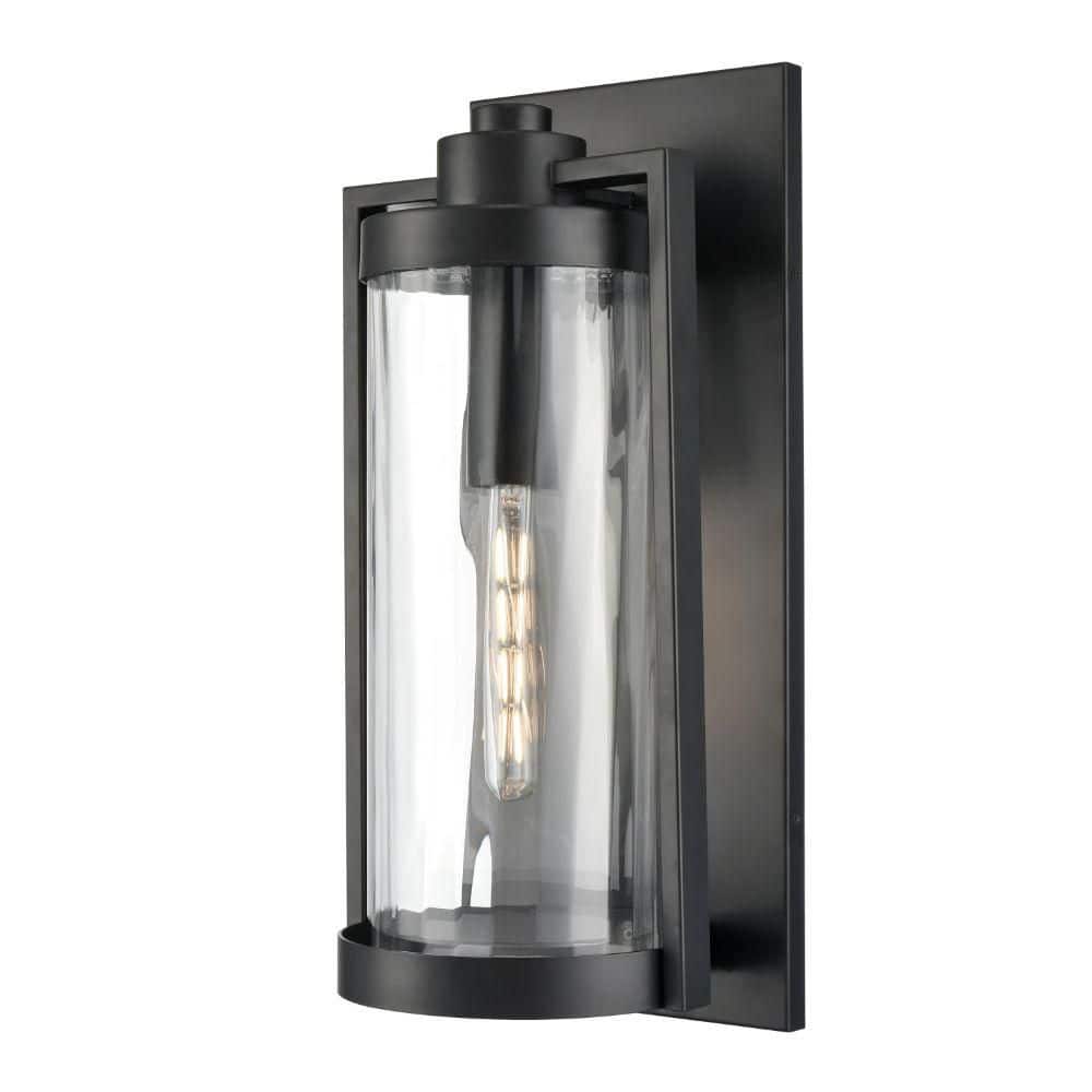 Braselton 23.75 in. 1-Light Powder Coated Black Outdoor Wall Sconce with Clear Fluted Glass price history on PriceWatchPro