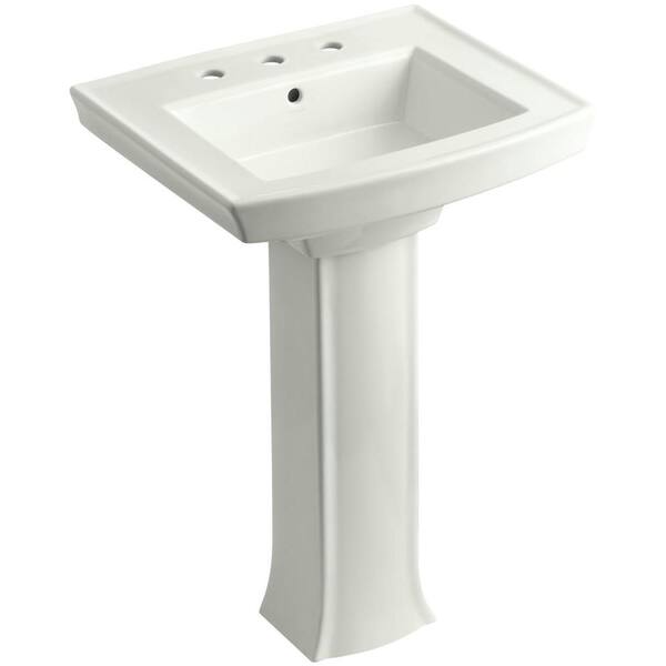 KOHLER Archer Vitreous China Pedestal Combo Bathroom Sink in Dune with Overflow Drain