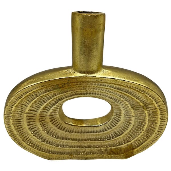 castellousa 9 in. Hollow Center Ridge Textured Vase in Gold